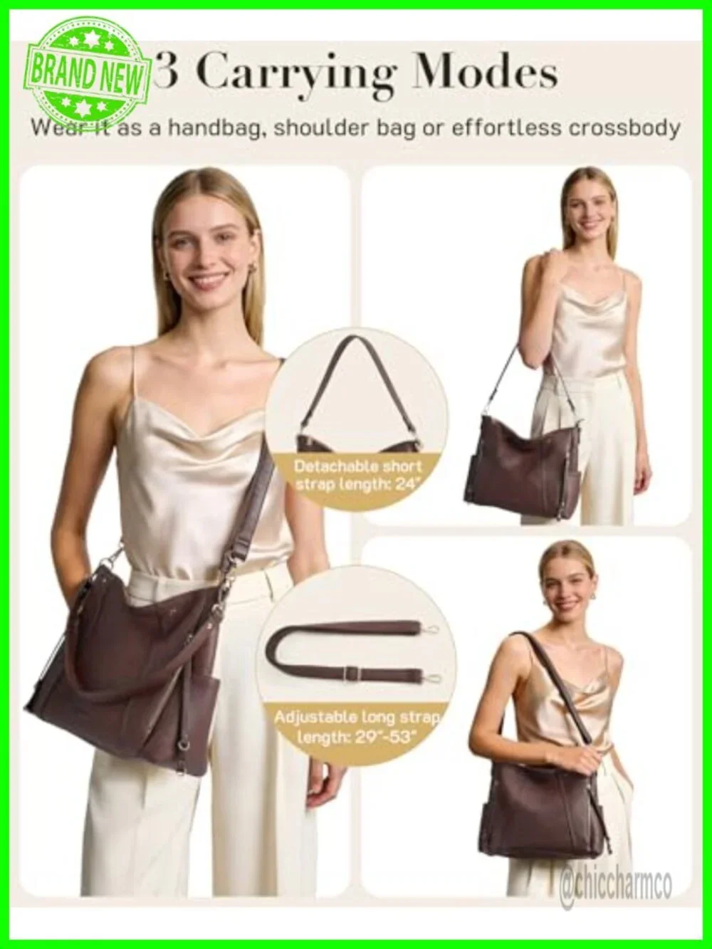 Leather Hobo Bag Crossbody Purse Shoulder Handbag with Dual Straps